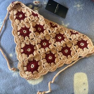 Lucky Brand crochet hair kerchief in dusty pink and maroon